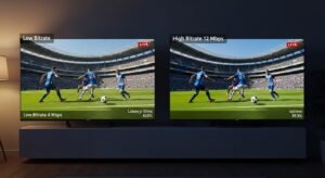 Σύγκριση ποιότητας IPTV με χαμηλό και υψηλό bitrate σε live αθλητικό αγώνα.