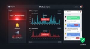 Πλαίσιο ανίχνευσης απάτης IPTV Greek Free με προειδοποιήσεις scam