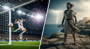 Σύνθεση εικόνων που δείχνουν ζωντανή αθλητική δράση και κινηματογραφικές ταινίες διαθέσιμες στην Cosmote IPTV.