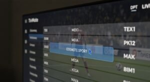 Κοντινό πλάνο του ηλεκτρονικού οδηγού προγράμματος (EPG) του TiviMate με ελληνικά κανάλια.