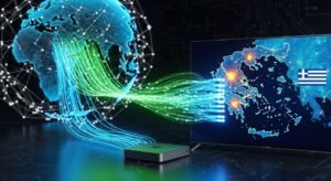 Σύγχρονο περιβάλλον εργασίας εφαρμογής IPTV σε 4K τηλεόραση.