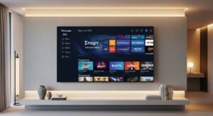 Σύγχρονο περιβάλλον εργασίας εφαρμογής IPTV σε 4K τηλεόραση.