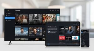 Κοντινό πλάνο σύνδεσης καλωδίου Ethernet σε TV Box για την εξάλειψη του buffering IPTV.