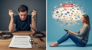 Conceptual comparison between the restrictions of cable TV contracts and the freedom of IPTV services.